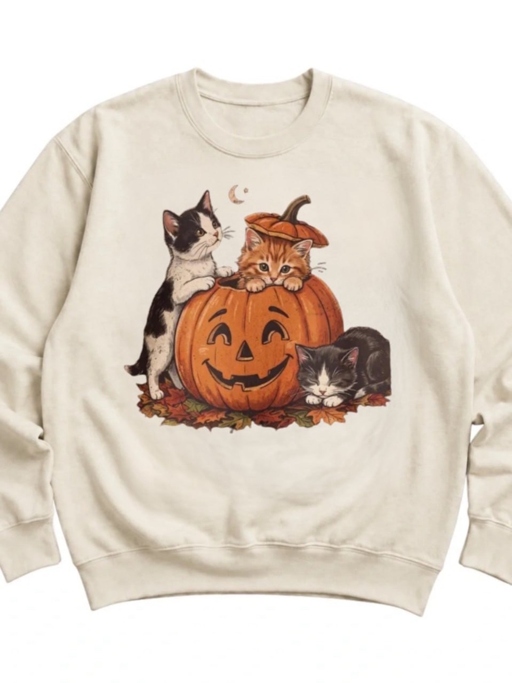 Cream Halloween Pumpkin Kittens Sweatshirt
